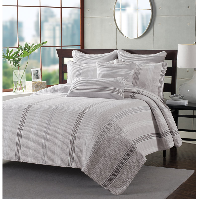 Ensemble de courtepointe en coton rayé gris toutes saisons DESIGN STU DVD Sanibel Island, null