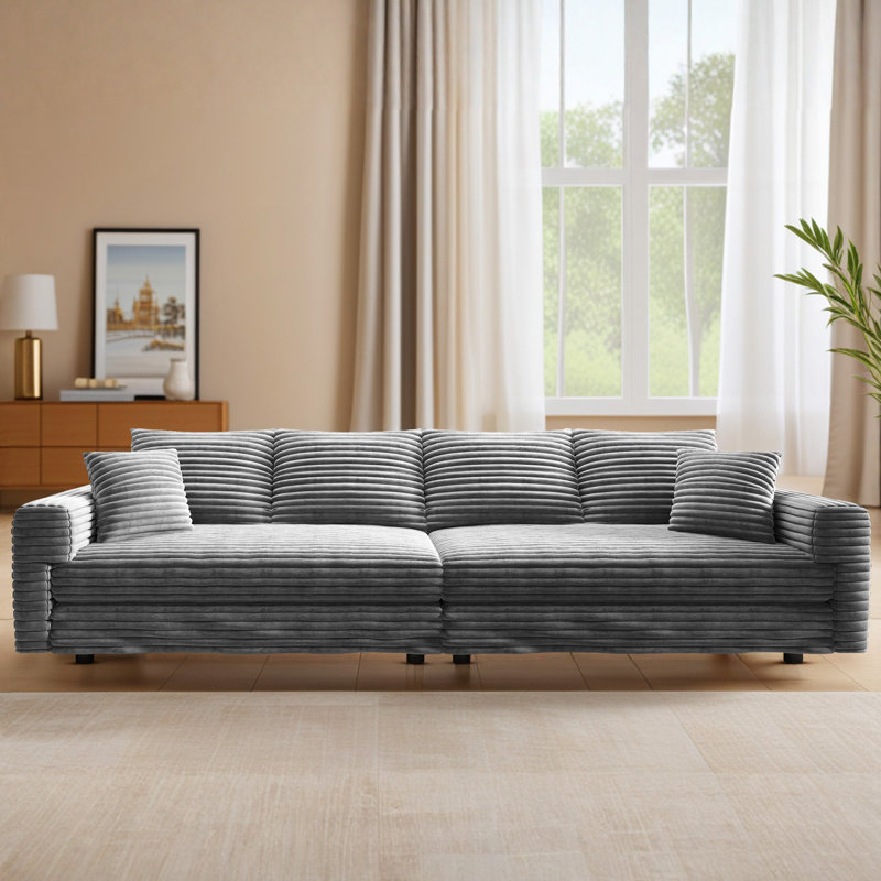 Almonte 103'' Extra-Long Modular Sofa with Chaise Conversion and 2 Throw Pillows, Gray