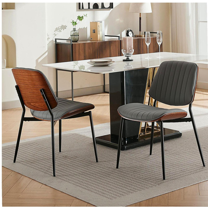 A&A Furniture, Chaises de salle à manger, ensemble de 2 chaises en similicuir rétro de style Mid-Century avec dossier rembourrés
