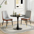 Ensemble de salle à manger rond moderne 3 pièces, table à piédestal noir et chaises capitonnées