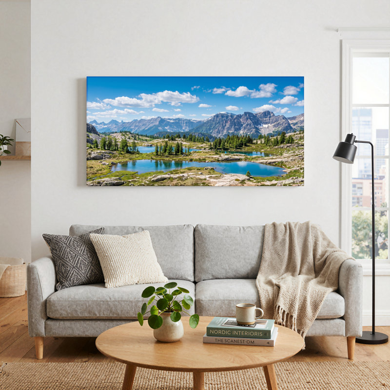 Ensemble de 1 tableau sur toile représentant un lac de montagne, L 32 po x H 16 po, Toile tendue