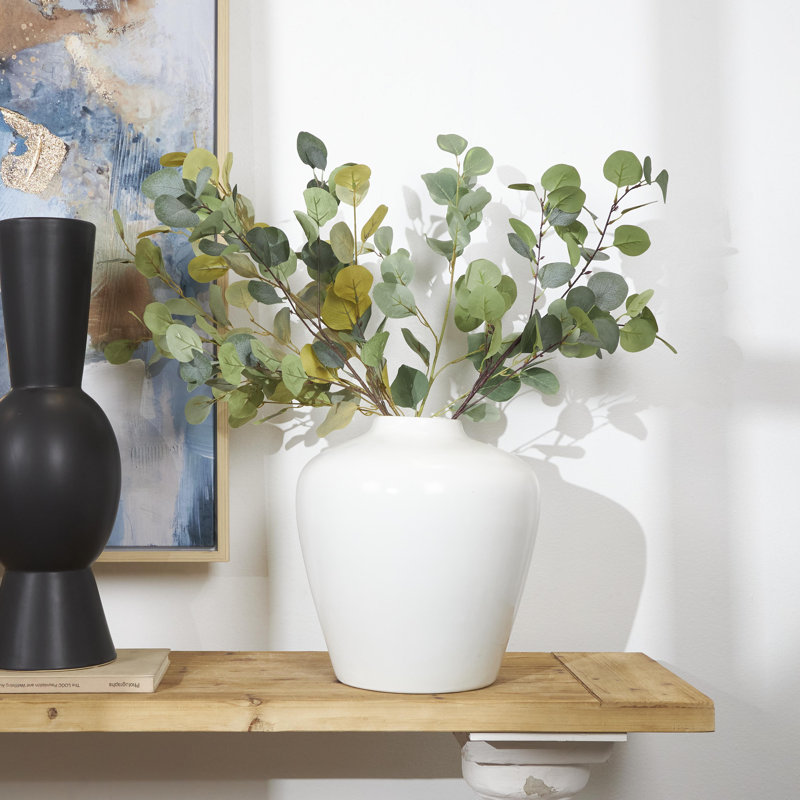 Mable Round Ceramic Table Vase , White