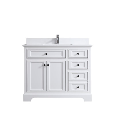 Deering 42 po L x 22 po P 2 portes et 4 tiroirs Meuble-lavabo autoportant avec évier simple et Comptoir en Quartz blanc
