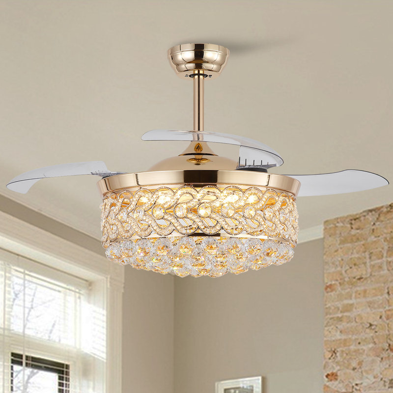Ventilateur de plafond 48 "à intensité variable avec lumières DEL et télécommande, Or / or