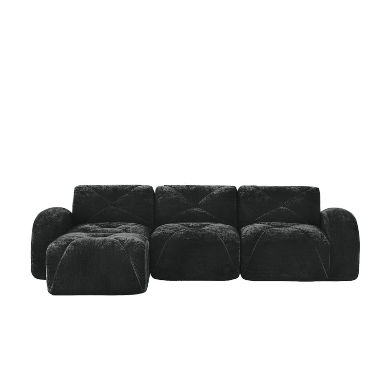 L-Shaped Soft Velvet Fabric, 29.9" H x 110.6" W x 67.3" D, Black