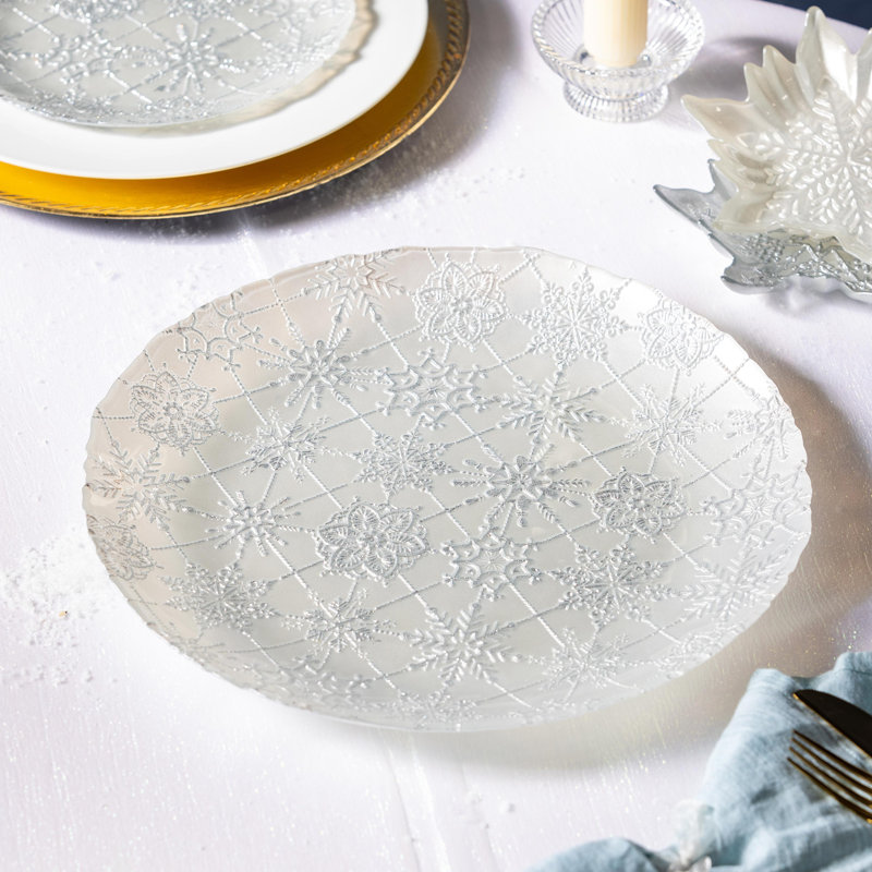 Snowflake Pattern Embossed Glass Serving Plate