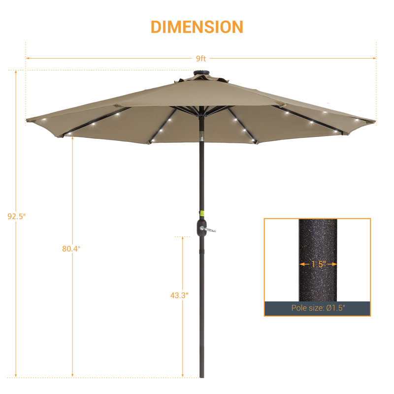 Parasol de marché éclairé 108 po Donyel, Taupe