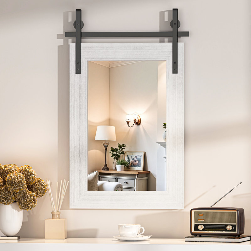 Modern Solid Wood Farmhouse Accent Mirror - Rustic Rectangle Decorative Mirror for Bathroom, Living Room, Entryway & Bedroom