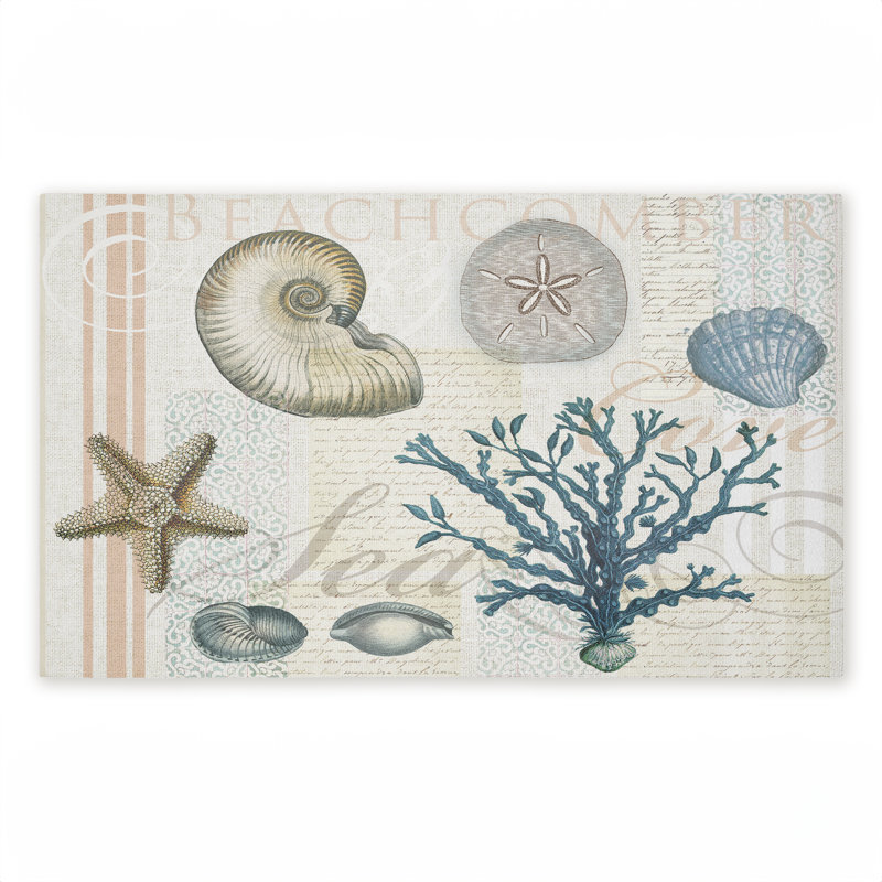 Tapis de porte d'extérieur à imprimé collage de plage rétro Beachcomber, design par Lula Bijoux & co.