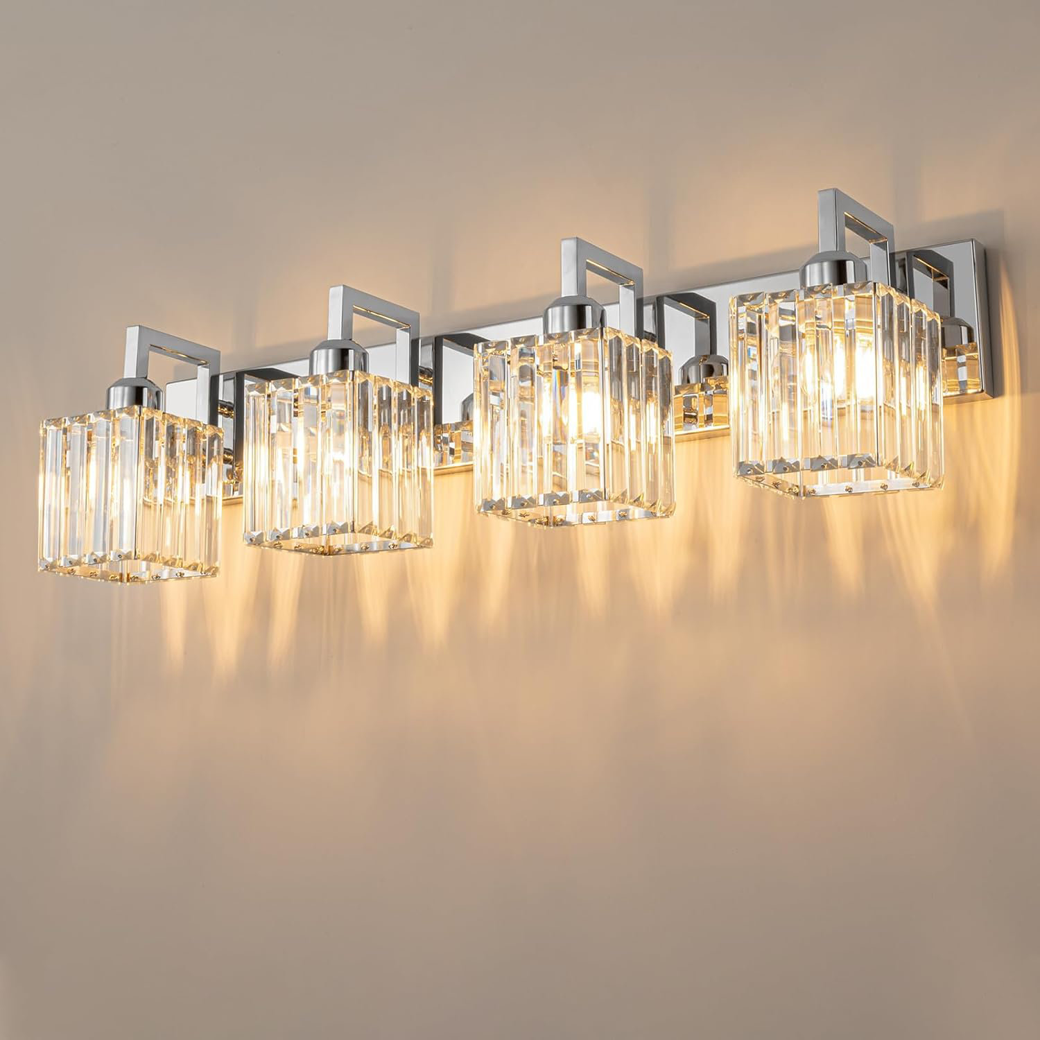 Image showcasing Everly Quinn Modern Crystal Bathroom Vanity Light With Chrome Finish, 4 ...