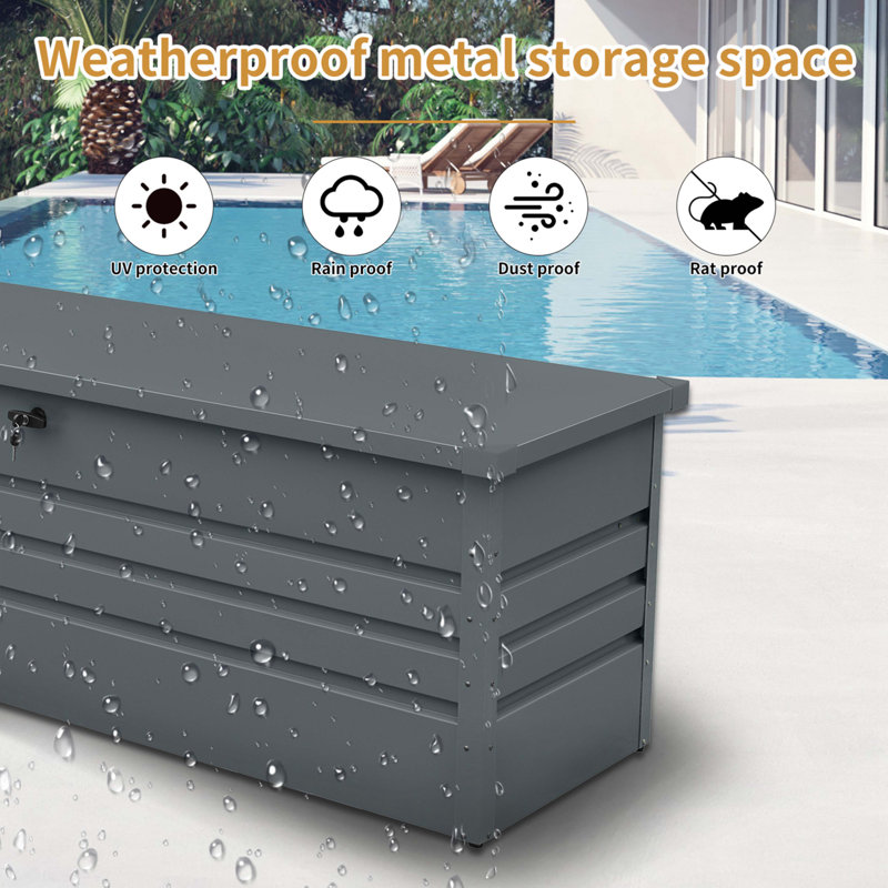 Coffre de terrasse en métal 260 gallons, Gris foncé