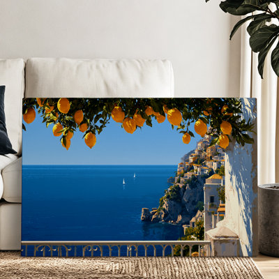 Coastal Modern Amalfi Lemon Coast Canvas Wall Art Wrapped Print 40x30 Inch - Living Room Decor