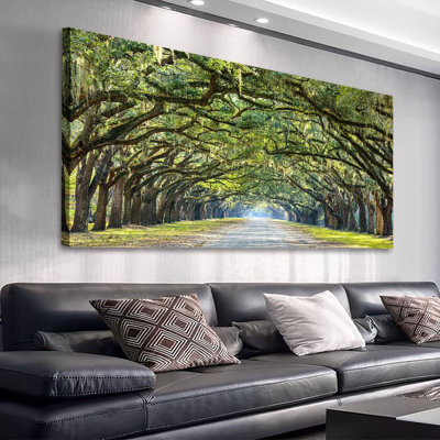Forest Wall Art Nature Canvas Picture Landscape Canvas Artwork Living Room Bedroom Wall Decor Large Canvas Prints Of Green Oak Trees Lined Road At His