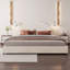 Structure de lit rembourrée Boucle avec tête de lit semi-circulaire, lit plateforme minimaliste moderne blanc, aucun sommier requis-1802708469