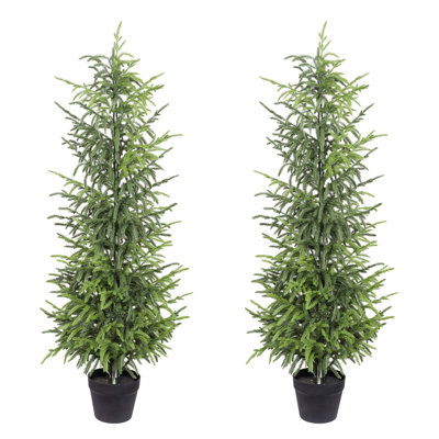 5ft Artificial Real Touch Pine Tree, 2-Piece Set - Realistic Christmas Tree in Black Plastic Pot for Indoor Outdoor Holiday Decoration