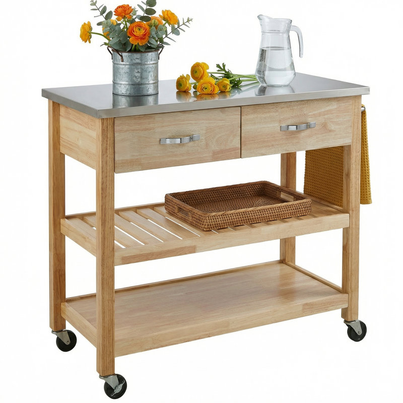 Chariot de cuisine Cherise avec comptoir personnalisable, Acier Inoxydable