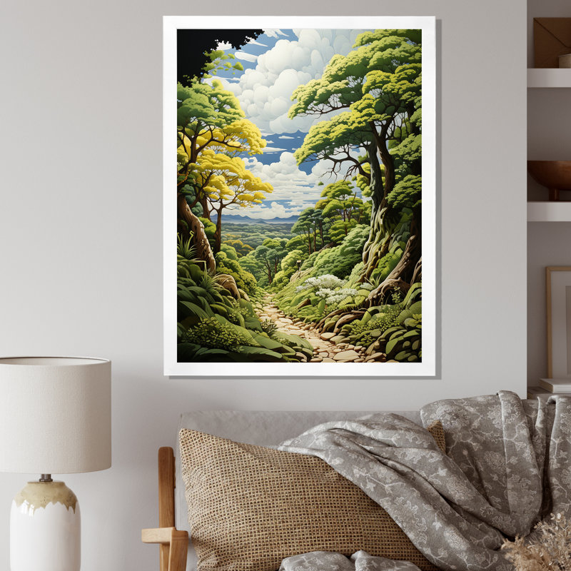 Canopée représentant des arbres, forêt IV - impressions murales de chalet, Cadre photo blanc, H 32 po x l 16 po x P 1 po