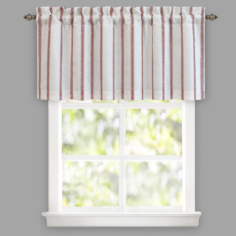 Mudge Farmhouse Striped Linen Double Layer Thermal Insulated Room Darkening  Window ValancesRod Pocket Vertical Striped Kitchen Valance for Bathroom