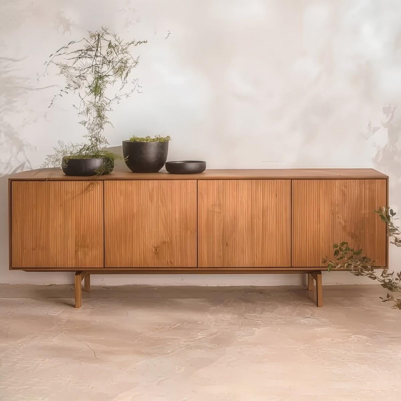 Modern Walnut Solid Wood TV Stands, 25.59"H x 62.99"L x 15.75"W