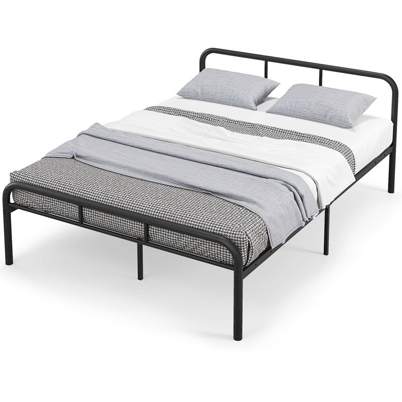 Lit plateforme Maneh en métal par Ebern Designs, Lit double, Noir