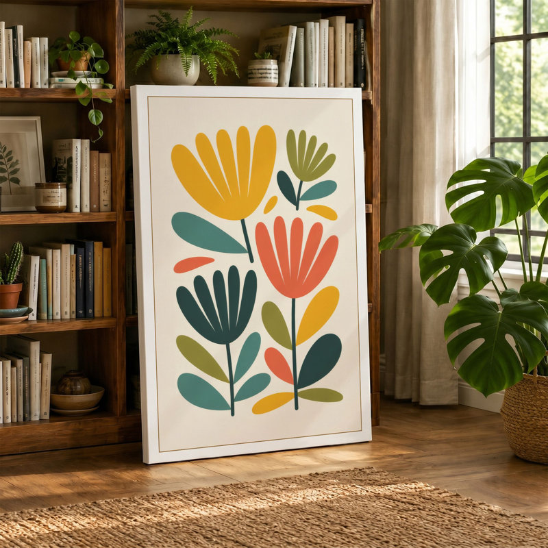 Golden Blooms Mid-Century - Wrapped Canvas, 30x20 - 76.2 x 50.8 cm, Sage Border