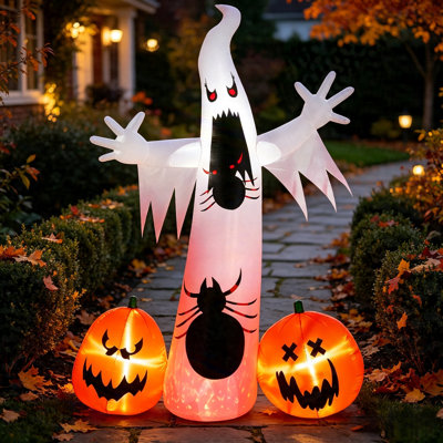 Fantôme gonflable effrayant d'Halloween de 135 po avec araignée noire et lanterne citrouille éclairée, grand éclairage extérieur à DEL pour pelouse, jardin et fête d'Halloween