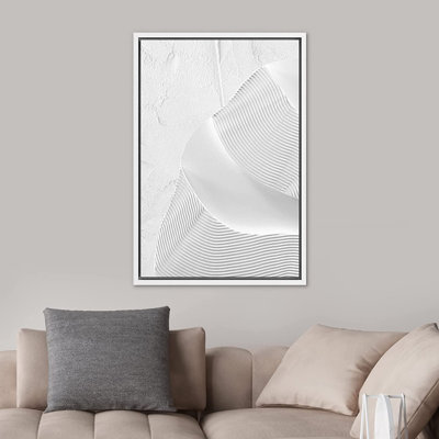Geometric White 3D Effect Wave Landscape Abstract Wall Art - Floater Frame Print on Canvas