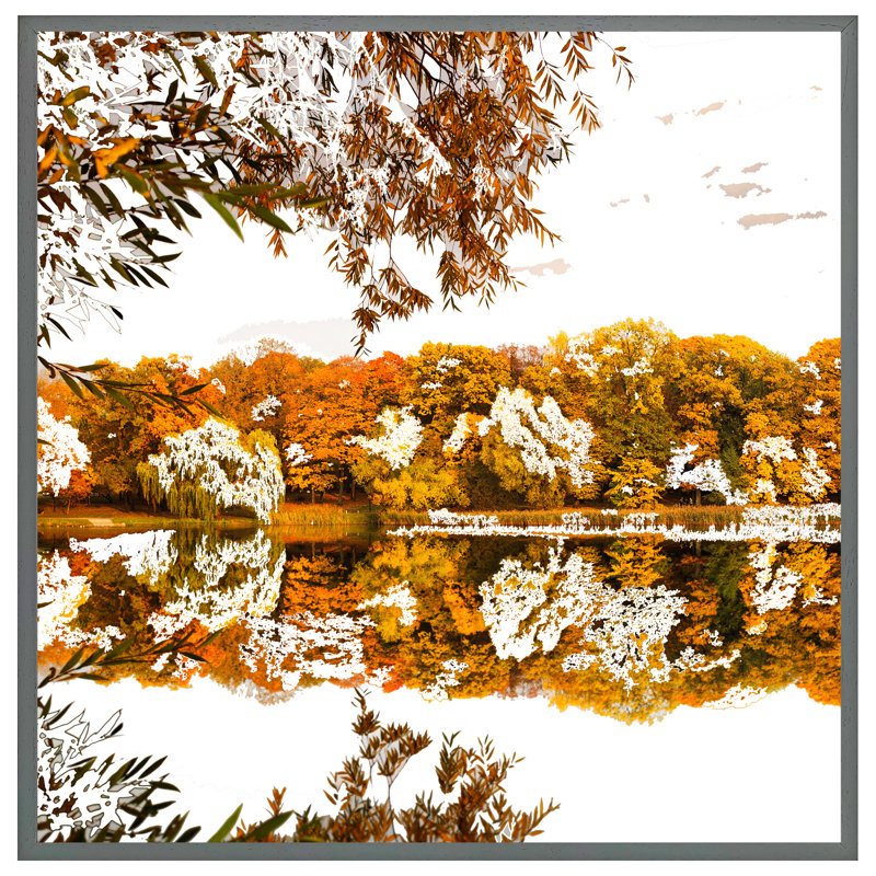 Jihane Autumn Lake - Single Picture Frame Print, 41cm H x 41cm W x 4cm D, Grey Framed