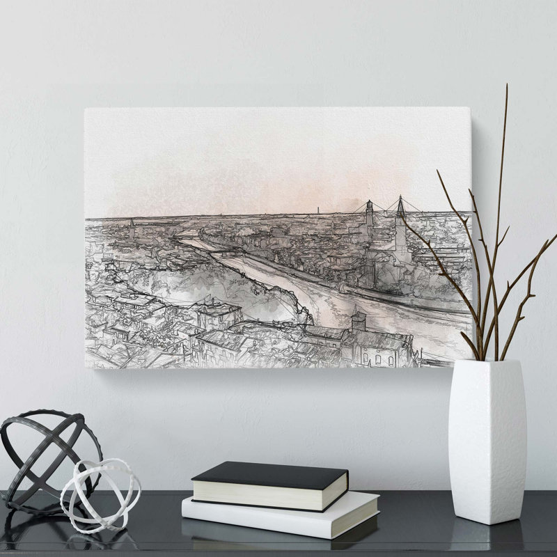 Skyline Of Verona Italy In Abstract - Wrapped Canvas Print, 35cm H x 50cm W x 3cm D