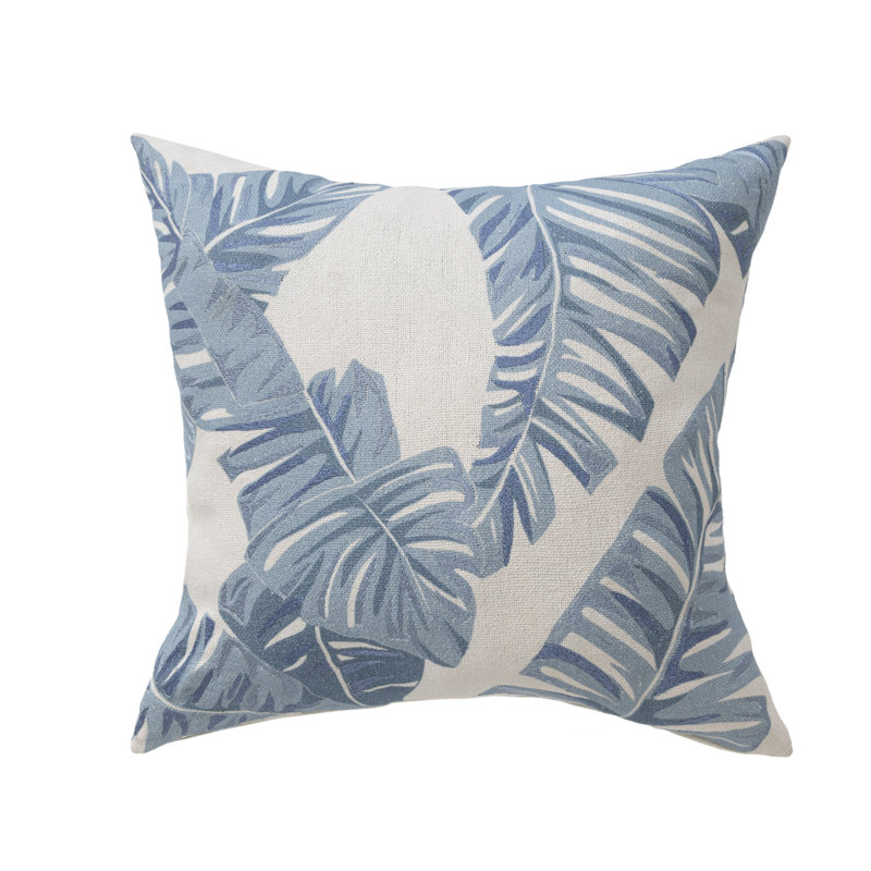 Housse de coussin en coton tissé à la main Flint, 20 po x 20 po, Bleu / Ivoire, Polyfill