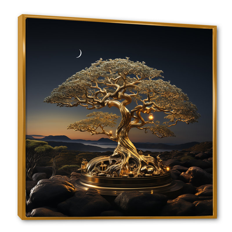 Bonsai force sur une impression sur toile, H 16 po x l 16 po x P 1 po, Cadre flottant doré