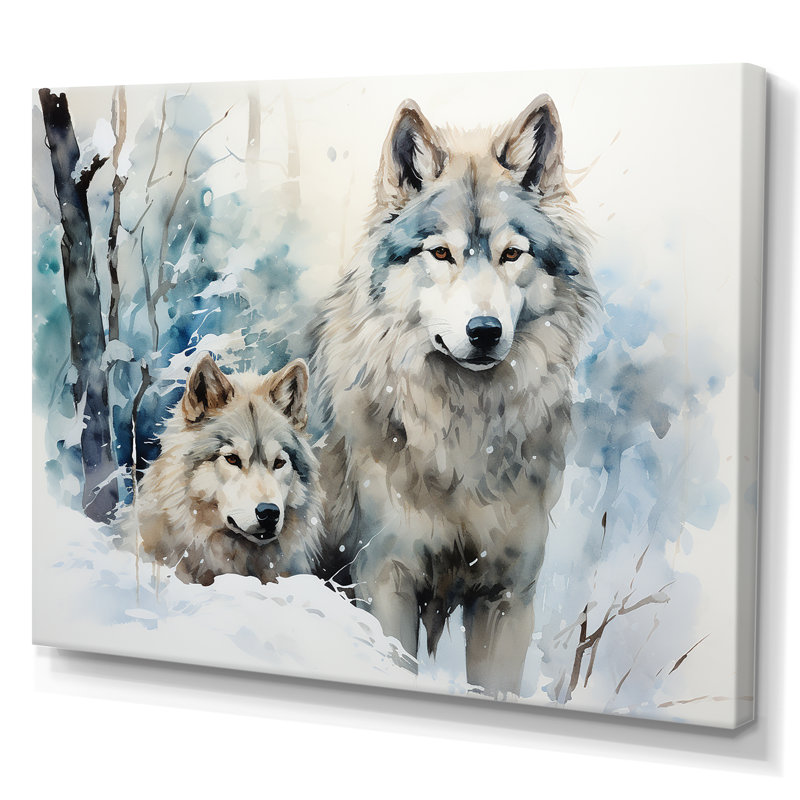 Neige loups en hiver II - loup, art mural, Toile tendue, H 34 po x l 44 po x P 1,5 po