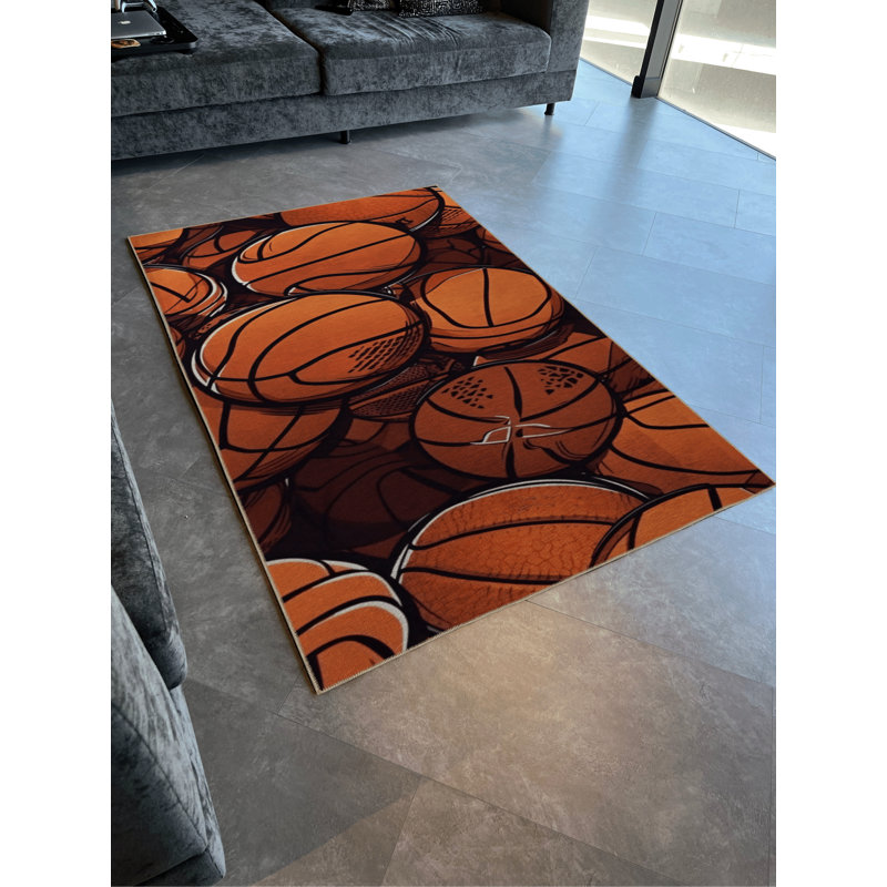 Tapis décoratif moderne orange à motif de basketball, Tapis de couloir 3 pi 3,37 po x 6 pi 6,74 po