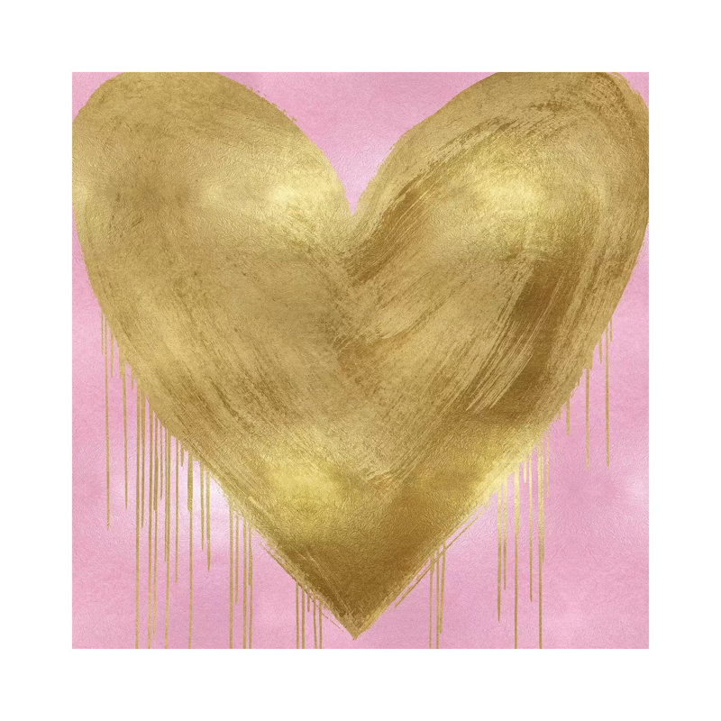 Big Hearted Gold On Pink by Lindsay Rodgers - Print, No Mat, 18" H x 18" W x 1.5" D, Wrapped Canvas
