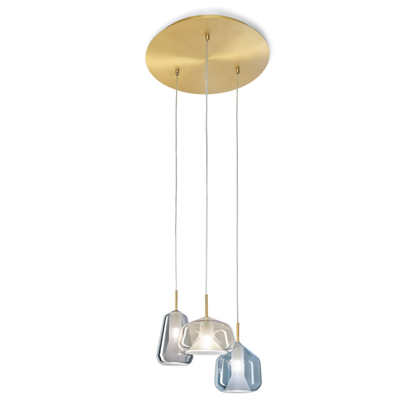 Colusa 3 - Light Gold Cluster Pendant, Smoked/Honey/Sky Borosolicate