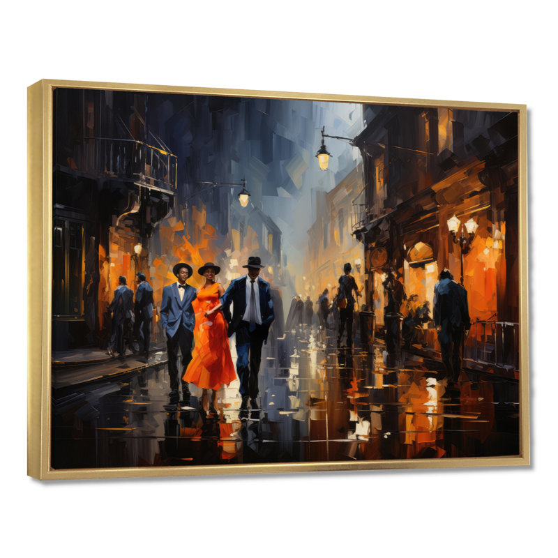 «Music In Harlems IV» - reproduction d'art sur toile, Cadre flottant doré, H 12 po x l 20 po x P 1 po