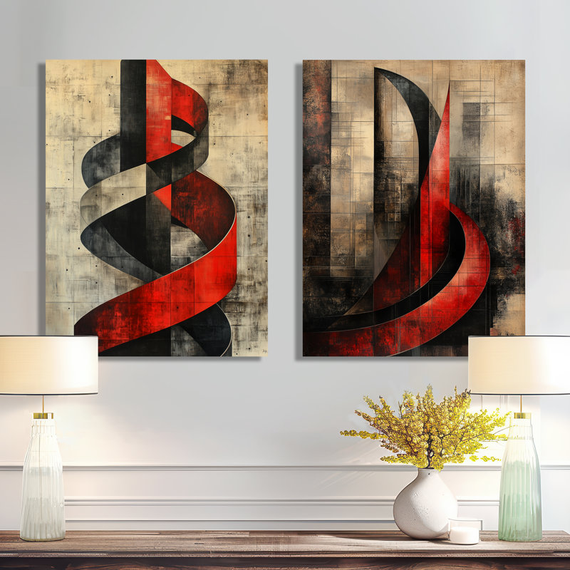 Tour du Nouvel Âge I - Ensemble de 2 tableaux encadrés constructivistes, 32" H x 48" W, Black Picture Framed