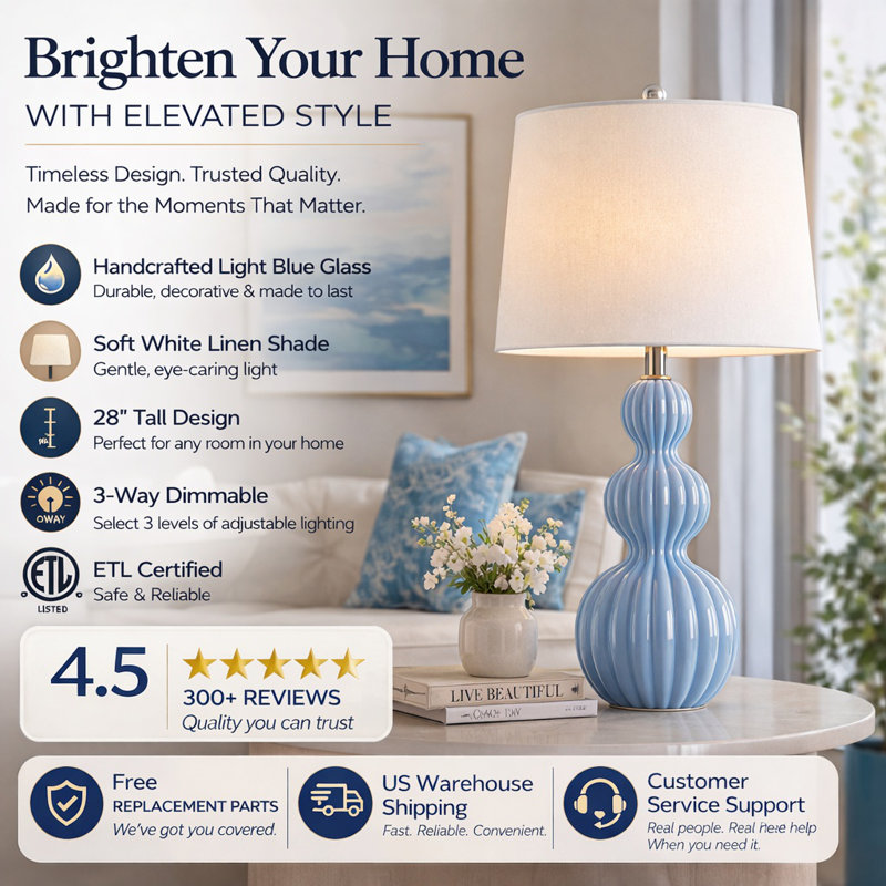 Sabb Ceramic Table Lamps with Linen Shade, Blue