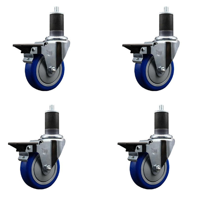 Ensemble de roulettes extensibles en poly pivotant avec frein SCC PLB 4 po x 1-5 / 8 po, Bleu