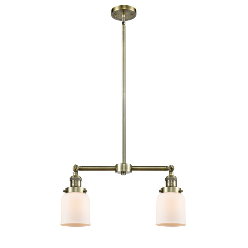 Bell - 2 Light 21" Island Light, 6 Watt Vinage LED Bulb, Matte White Cased, Antique Brass