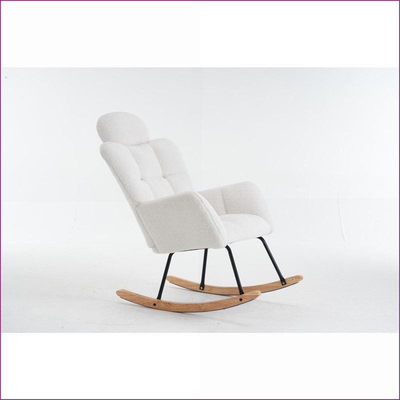 Chaise berçante à bascule, tissu en peluche moderne avec dossier haut et amp; Coussin, ivoire | Ours en peluche | Moderne