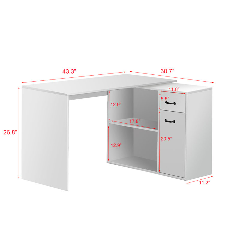 Selena L-Shaped Computer Desk With 4 Storage, White