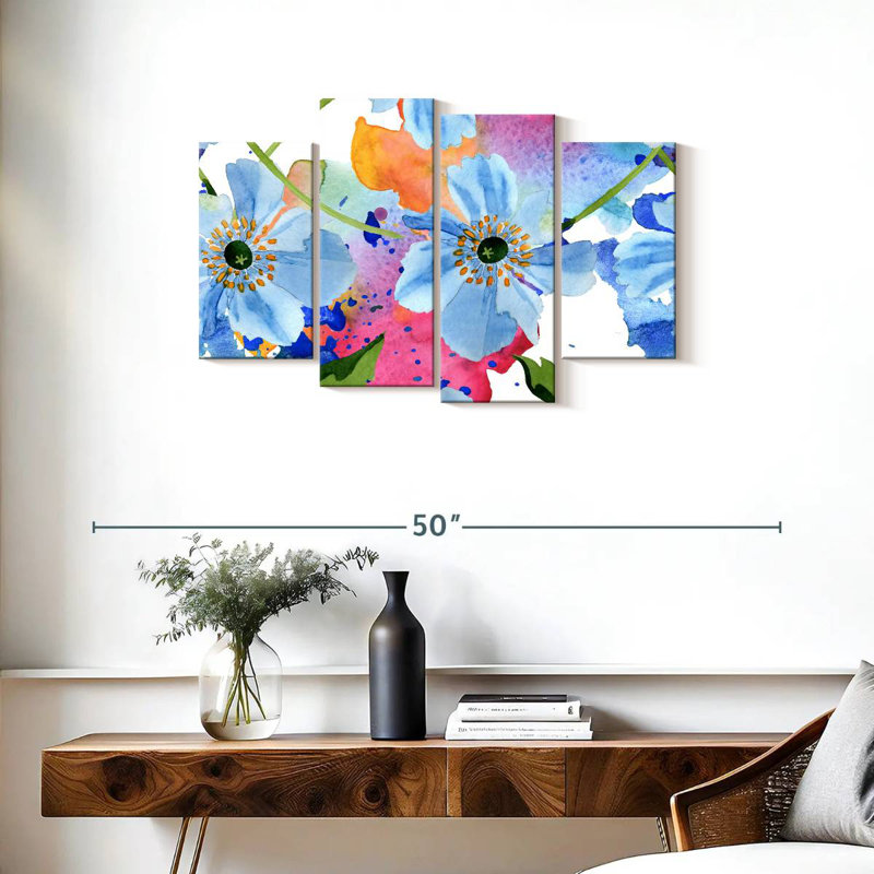 Blue Tropical Flowers, H 22 po x l 36 po