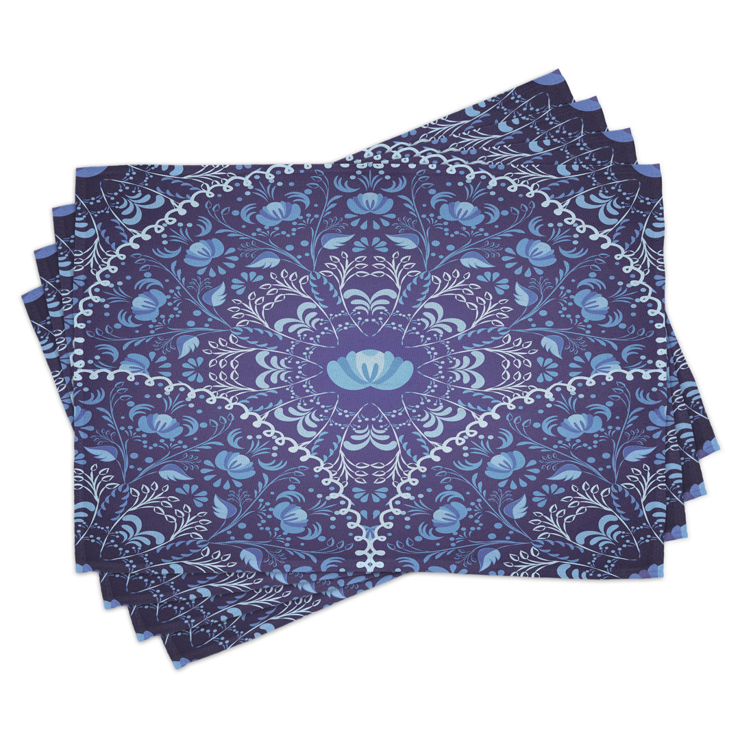 Platzdeckchen 4er Set, Orientalisches Kreisdesign, Marineblau Weiß und Blau