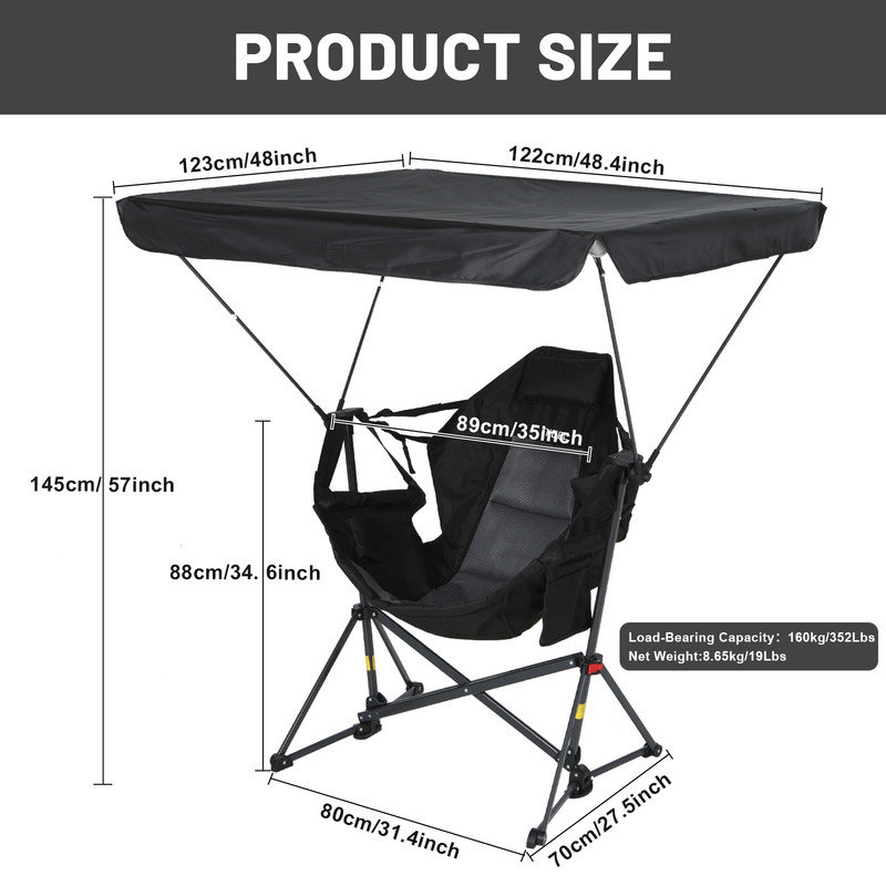 Portable Hammock Camping Chair with Adjustable Canopy, Folding Rocking Swing Chair, Outdoor Chair with Cup Holder (2 Pack)