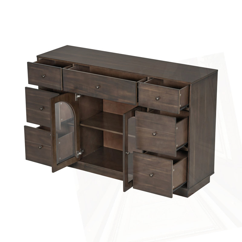 2 Doors And 7 Drawers Cabinet, Dark Brown