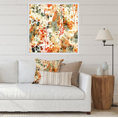 Herbe et plumes en couleurs d'automne - Peinture sur toile