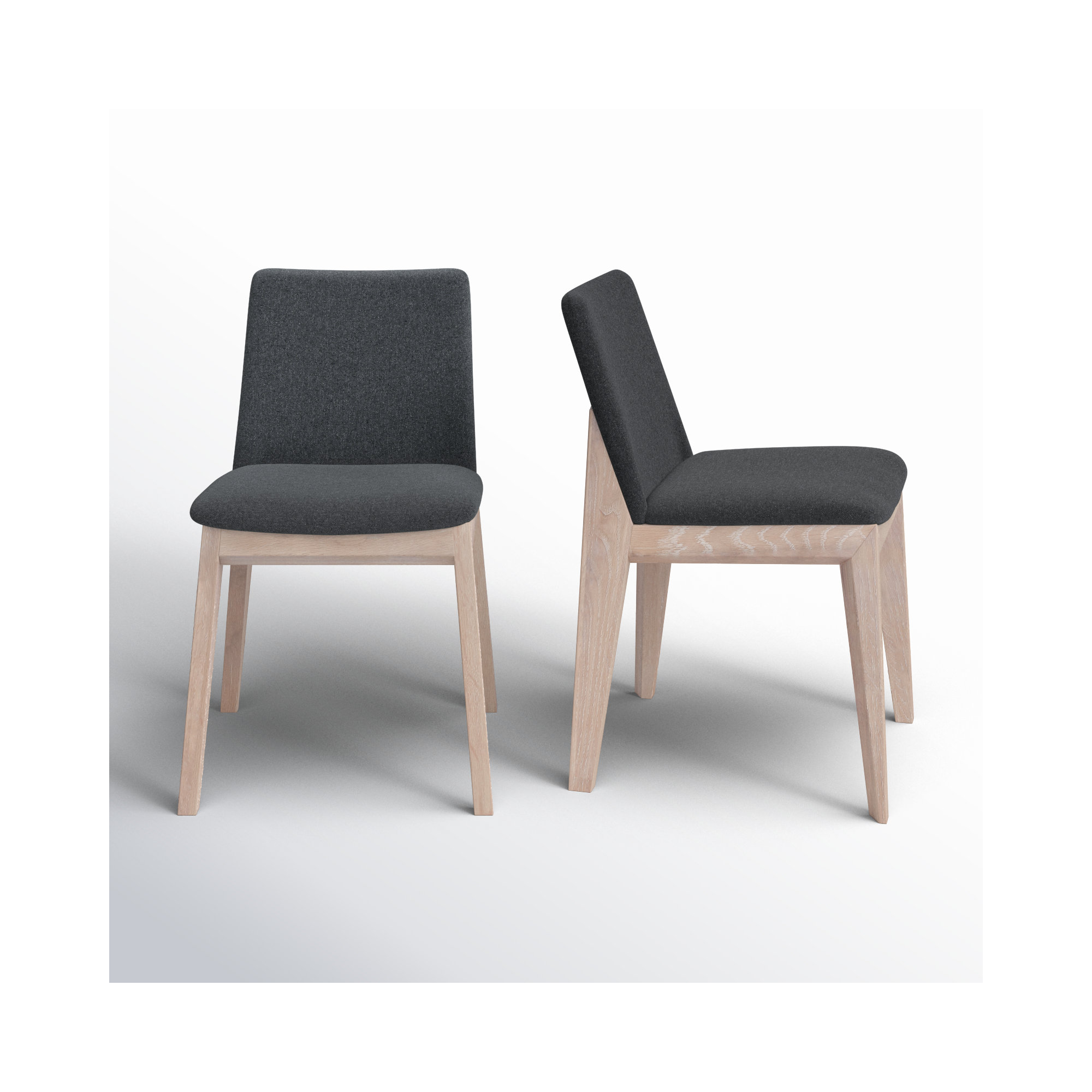 Anrey Solid Wood Upholstered Dining Chair, Dark Gray, Natural