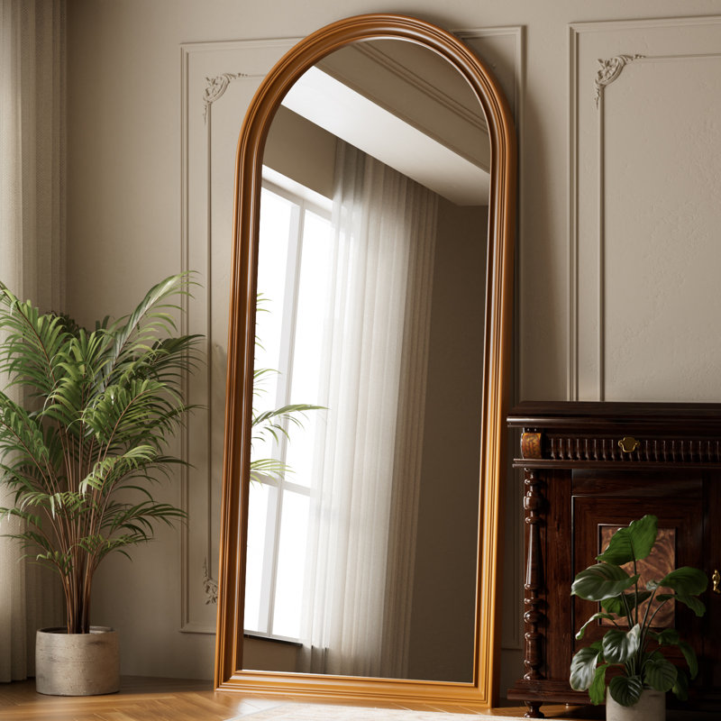 Vintage Arched Full Length Mirror 32"X71" Standing Floor Mirror Full Body Mirror With Pu Frame, Gold