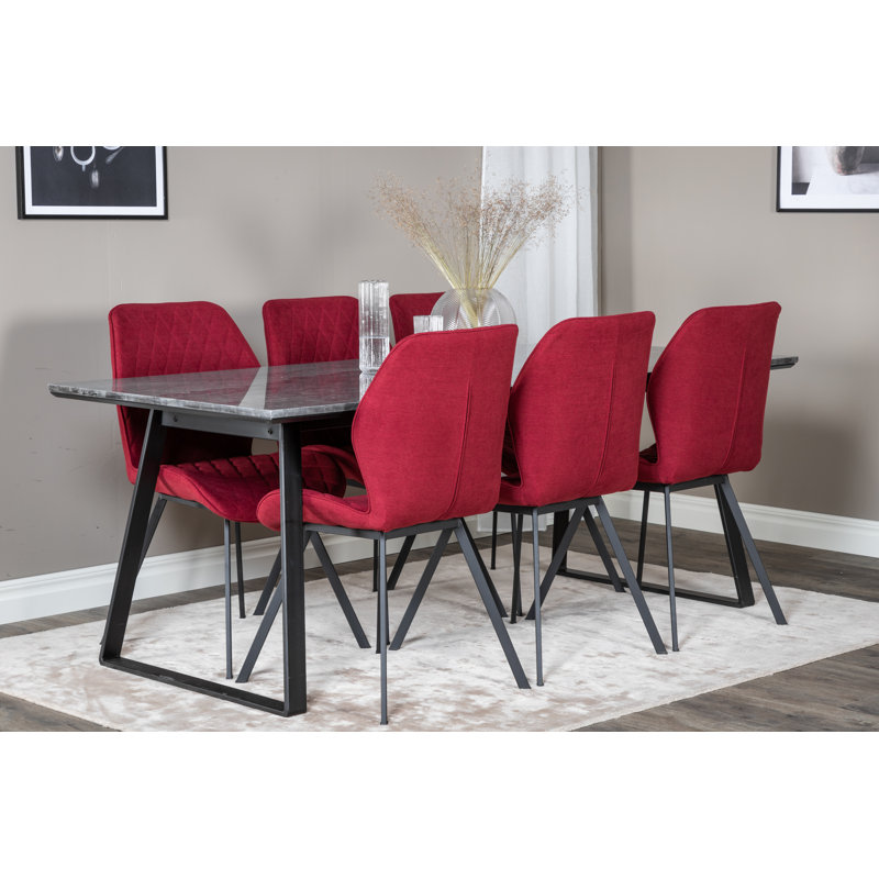 Roth 6 - Person Dining Set, Black, Black, Red